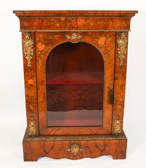 ANTIQUE PAIR VICTORIAN WALNUT MARQUETRY PIER CABINETS CIRCA1860 - ADDITIONAL PHOTO 13