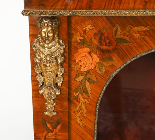 ANTIQUE PAIR VICTORIAN WALNUT MARQUETRY PIER CABINETS CIRCA1860 - ADDITIONAL PHOTO 15