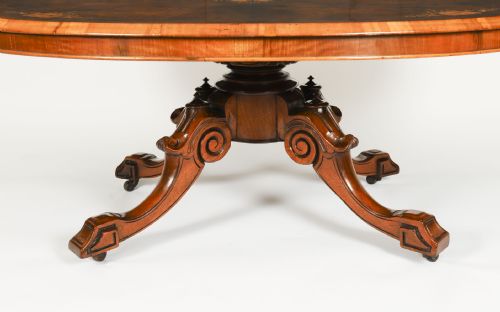 fig 4. Antique Burr Walnut & Marquetry Inlaid Oval Coffee Table 19th Century