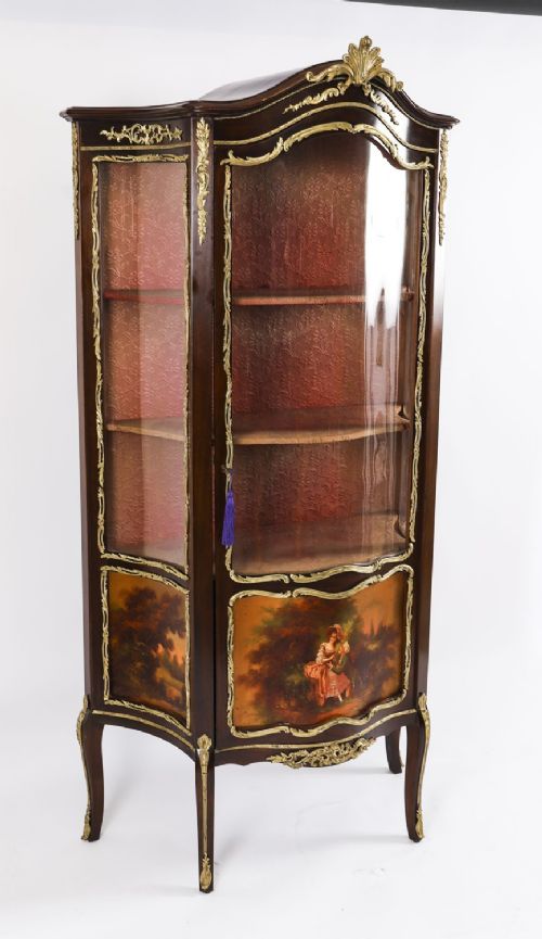 fig 2. Antique Pair French Vernis Martin Vitrine Display Cabinets 19th C