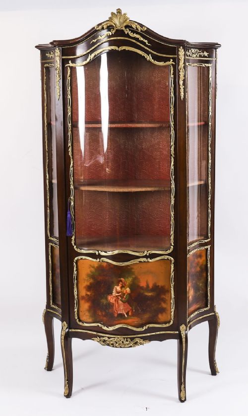 fig 3. Antique Pair French Vernis Martin Vitrine Display Cabinets 19th C