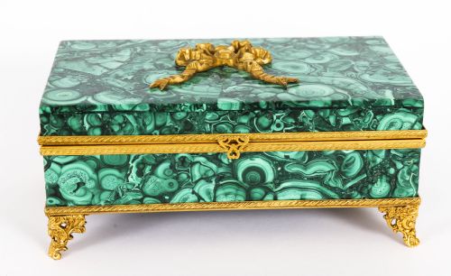 fig 1. Antique Italian Ormolu Mounted Malachite Lidded Casket Circa 1900