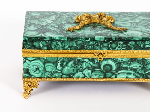 fig 2. Antique Italian Ormolu Mounted Malachite Lidded Casket Circa 1900