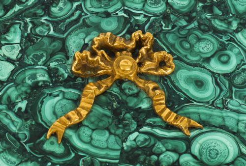 fig 3. Antique Italian Ormolu Mounted Malachite Lidded Casket Circa 1900