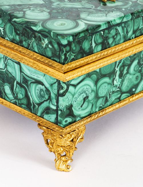 fig 4. Antique Italian Ormolu Mounted Malachite Lidded Casket Circa 1900