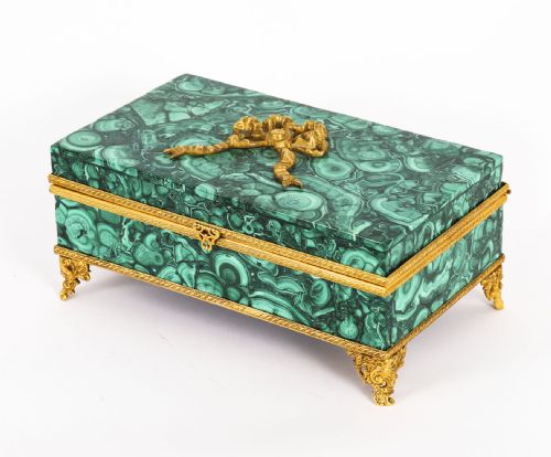 fig 5. Antique Italian Ormolu Mounted Malachite Lidded Casket Circa 1900
