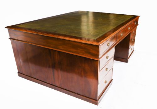 fig 1. Antique George III Flame Mahogany Partners Pedestal Desk C1790 18th Century