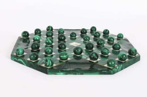 ANTIQUE ART DECO MALACHITE SOLITAIRE BOARD MARBLES C1930 - ADDITIONAL PHOTO 1