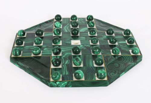 ANTIQUE ART DECO MALACHITE SOLITAIRE BOARD MARBLES C1930 - ADDITIONAL PHOTO 2