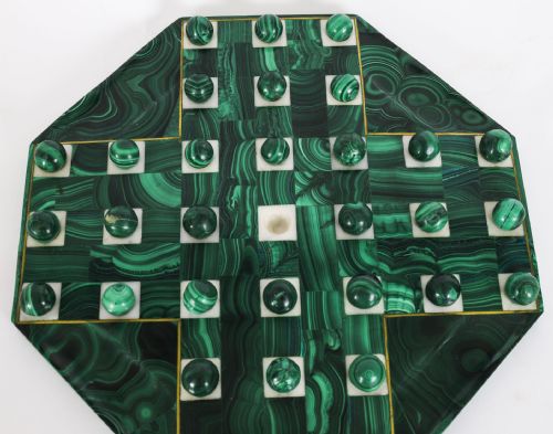ANTIQUE ART DECO MALACHITE SOLITAIRE BOARD MARBLES C1930 - ADDITIONAL PHOTO 3