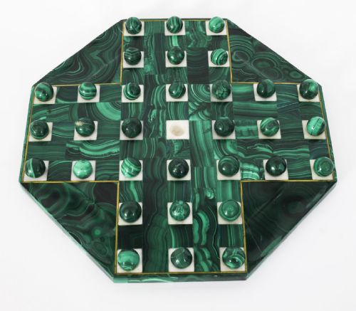 ANTIQUE ART DECO MALACHITE SOLITAIRE BOARD MARBLES C1930 - ADDITIONAL PHOTO 4