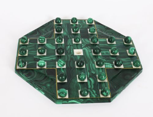 ANTIQUE ART DECO MALACHITE SOLITAIRE BOARD MARBLES C1930 - ADDITIONAL PHOTO 6
