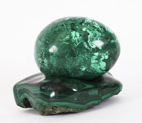 Antique Art Deco Russian Polished Malachite Egg and Stand 20th C