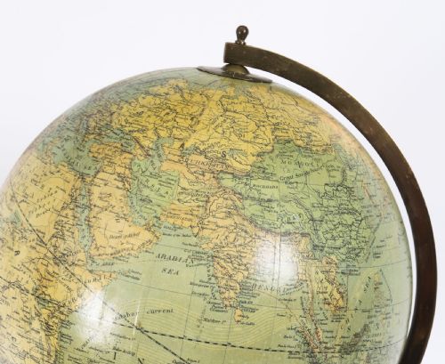 fig 1. Antique Physical and Political Library Globe Merzbach & Falk Brussels Dated 1881
