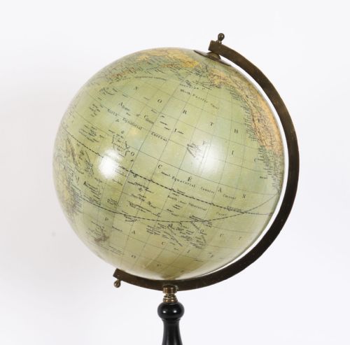 fig 2. Antique Physical and Political Library Globe Merzbach & Falk Brussels Dated 1881