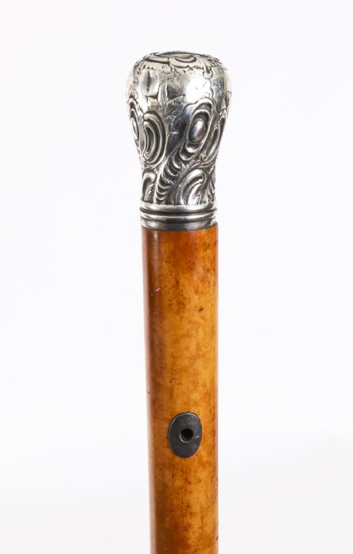 fig 2. Antique English Sterling Silver Walking Stick Cane Exeter 1848 96cm / 38 inches