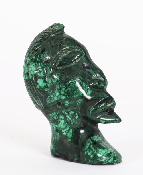 fig 1. Antique Malachite Relief Sculpture of a Tribal Bust 20th Century