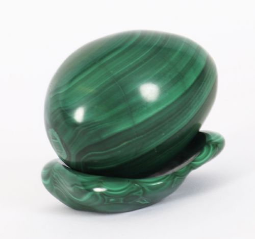 Antique Art Deco Polished Malachite Egg and Base Circa 20th C