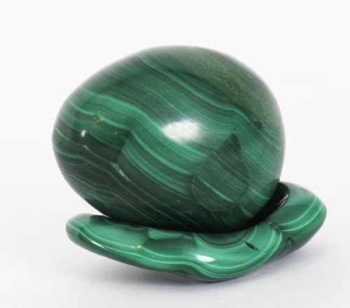 fig 1. Antique Art Deco Polished Malachite Egg and Base Circa 20th C