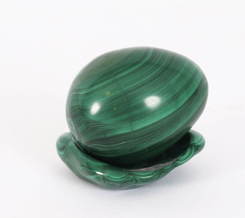 fig 2. Antique Art Deco Polished Malachite Egg and Base Circa 20th C