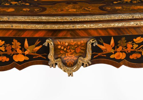 ANTIQUE FRENCH LOUIS REVIVAL FLORAL MARQUETRY CONSOLE CARD TABLE 19TH C - ADDITIONAL PHOTO 4