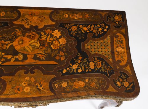 ANTIQUE FRENCH LOUIS REVIVAL FLORAL MARQUETRY CONSOLE CARD TABLE 19TH C - ADDITIONAL PHOTO 8