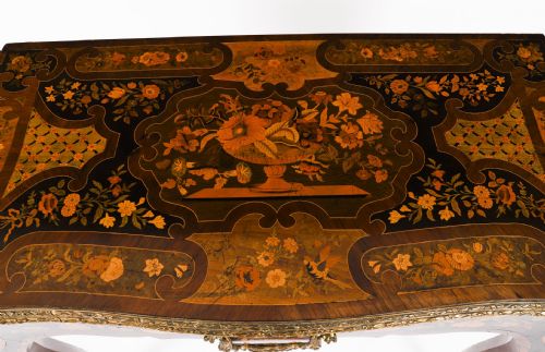 ANTIQUE FRENCH LOUIS REVIVAL FLORAL MARQUETRY CONSOLE CARD TABLE 19TH C - ADDITIONAL PHOTO 9