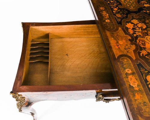 ANTIQUE FRENCH LOUIS REVIVAL FLORAL MARQUETRY CONSOLE CARD TABLE 19TH C - ADDITIONAL PHOTO 12