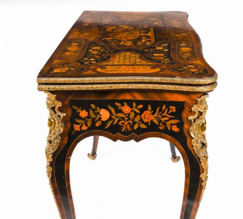 ANTIQUE FRENCH LOUIS REVIVAL FLORAL MARQUETRY CONSOLE CARD TABLE 19TH C - ADDITIONAL PHOTO 16