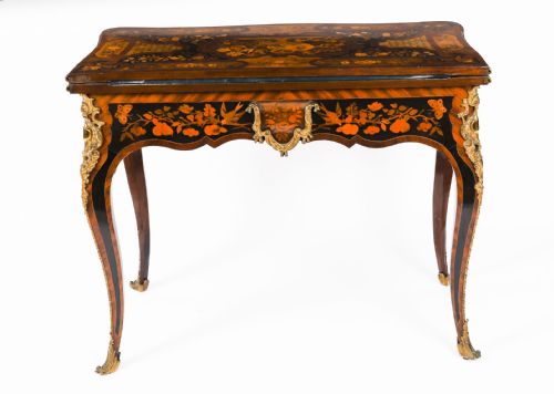 ANTIQUE FRENCH LOUIS REVIVAL FLORAL MARQUETRY CONSOLE CARD TABLE 19TH C - ADDITIONAL PHOTO 17