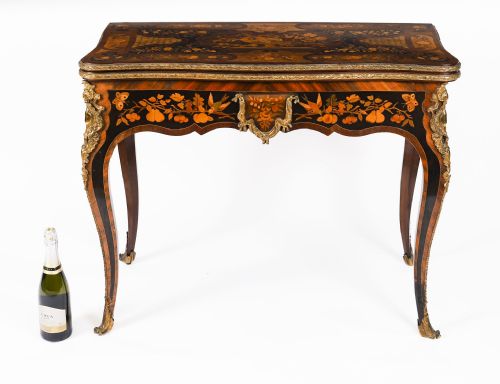 ANTIQUE FRENCH LOUIS REVIVAL FLORAL MARQUETRY CONSOLE CARD TABLE 19TH C - ADDITIONAL PHOTO 18