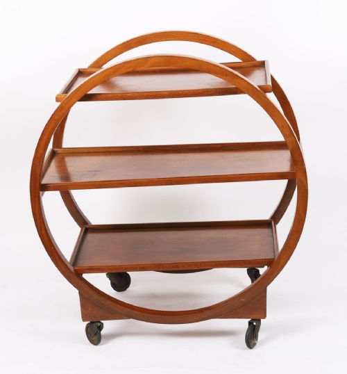 ANTIQUE ART DECO FIGURED WALNUT SERVING TROLLEY C1920 20TH C - ADDITIONAL PHOTO 1
