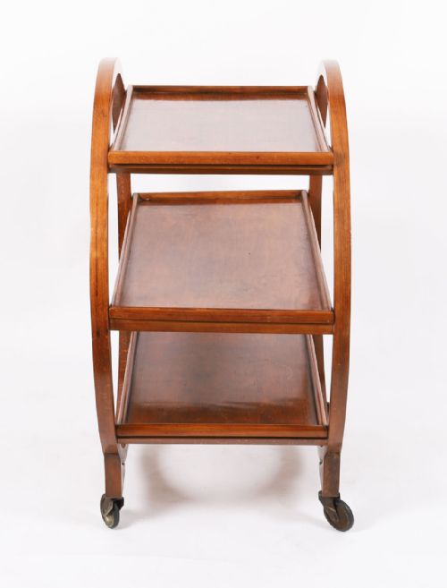 ANTIQUE ART DECO FIGURED WALNUT SERVING TROLLEY C1920 20TH C - ADDITIONAL PHOTO 2
