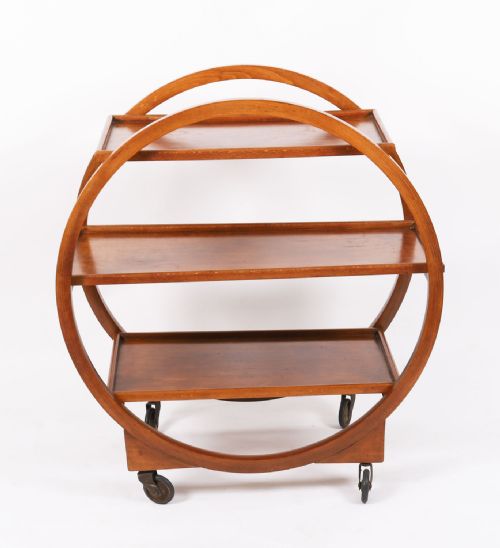 ANTIQUE ART DECO FIGURED WALNUT SERVING TROLLEY C1920 20TH C - ADDITIONAL PHOTO 6