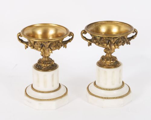 fig 1. Antique Pair French Grand Tour Gilt Bronze Classical Urns 19th C