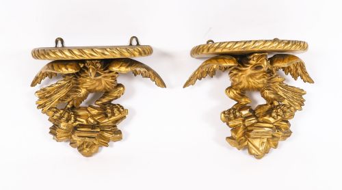 fig 1. Antique Pair Regency Giltwood Eagle Wall Brackets 19th Century