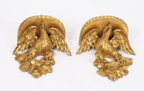 fig 2. Antique Pair Regency Giltwood Eagle Wall Brackets 19th Century