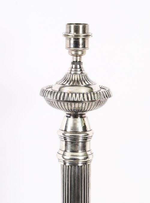 ANTIQUE MONUMENTAL PAIR SILVER PLATED ART DECO TABLE LAMPS 20TH C - ADDITIONAL PHOTO 2