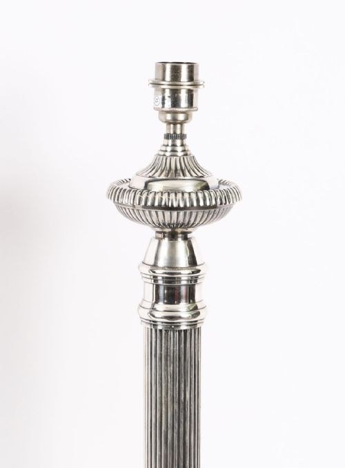 ANTIQUE MONUMENTAL PAIR SILVER PLATED ART DECO TABLE LAMPS 20TH C - ADDITIONAL PHOTO 5
