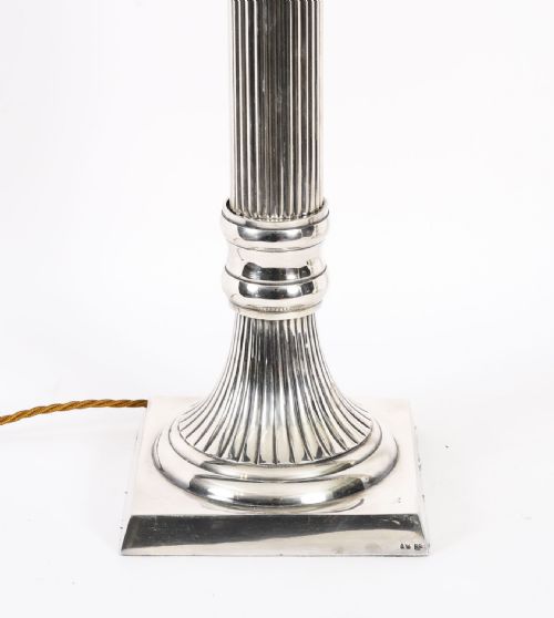ANTIQUE MONUMENTAL PAIR SILVER PLATED ART DECO TABLE LAMPS 20TH C - ADDITIONAL PHOTO 6
