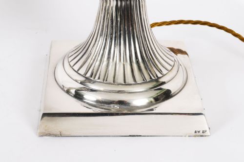 ANTIQUE MONUMENTAL PAIR SILVER PLATED ART DECO TABLE LAMPS 20TH C - ADDITIONAL PHOTO 7