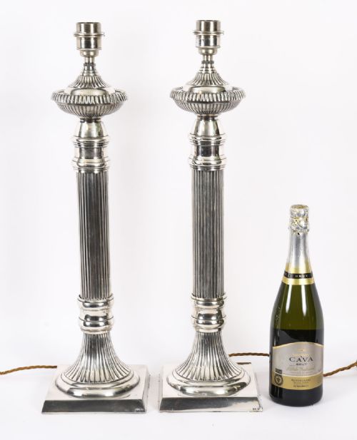 ANTIQUE MONUMENTAL PAIR SILVER PLATED ART DECO TABLE LAMPS 20TH C - ADDITIONAL PHOTO 11