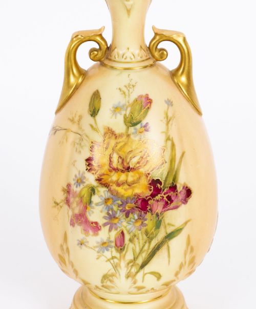 ANTIQUE ROYAL WORCESTER OVOID PORCELAIN VASE DATED 1909 19TH C - ADDITIONAL PHOTO 2