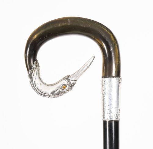 Antique Walking Stick Cane Sterling Silver Heron Head Dated 1900 89cm/35 Inch