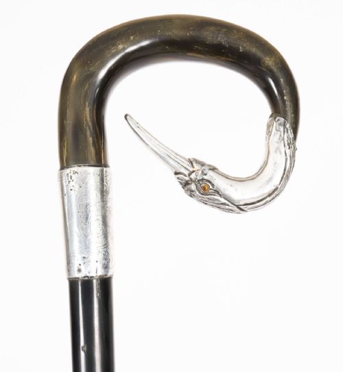 fig 2. Antique Walking Stick Cane Sterling Silver Heron Head Dated 1900 89cm/35 inch