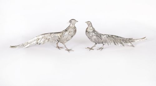 fig 1. Antique Pair German 800 Silver Pheasants 19th Century