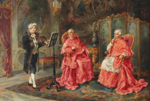fig 1. Antique Italian Oil Painting Violin Recital Ettore Ascenzi 19th C