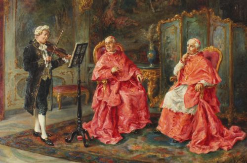 fig 2. Antique Italian Oil Painting Violin Recital Ettore Ascenzi 19th C