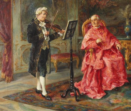 fig 3. Antique Italian Oil Painting Violin Recital Ettore Ascenzi 19th C