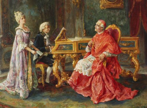 fig 2. Antique Italian Oil Painting A Music Recital Ettore Ascenzi 19th C